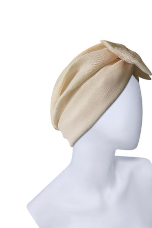 Light Yellow Bow Turban Headwrap – Pre-Tied Pleated Viscose Head Covering