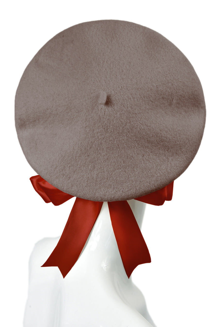 Taupe beret with ribbon