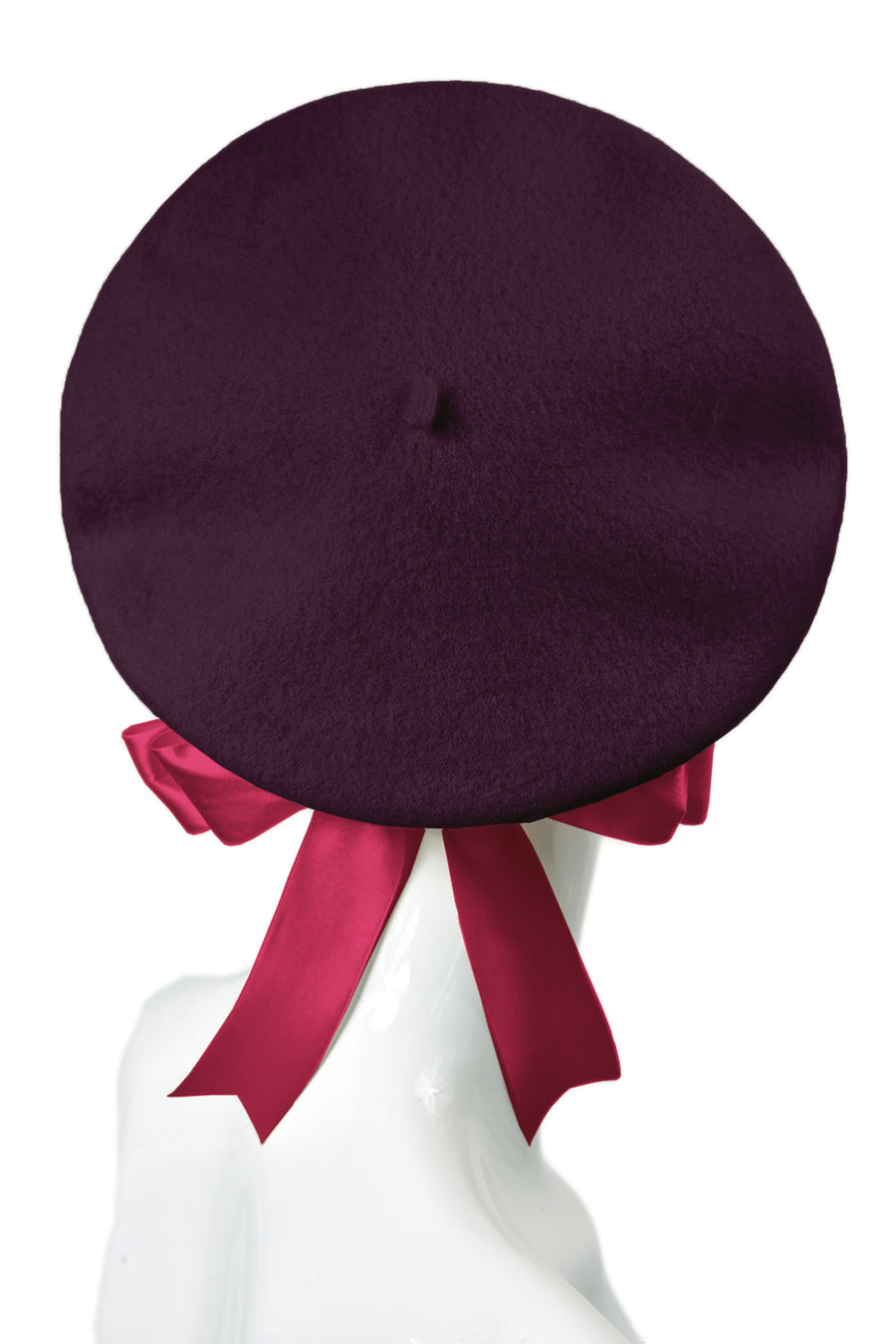 Dark burgundy beret with ribbon