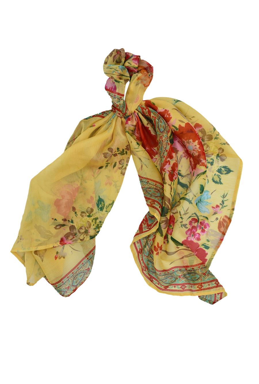 Yellow & flowers scrunchie scarf