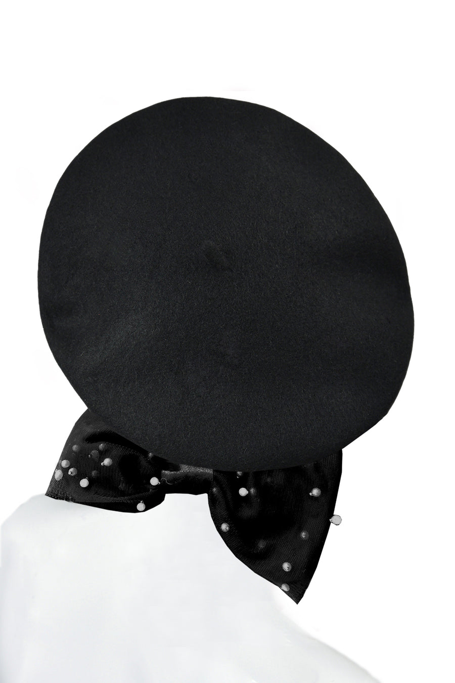 Beret noir with pearls - Beret with bow
