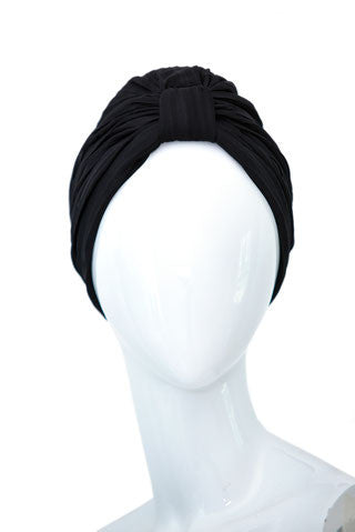 CHEVALRET Black Pleated Mousseline Turban