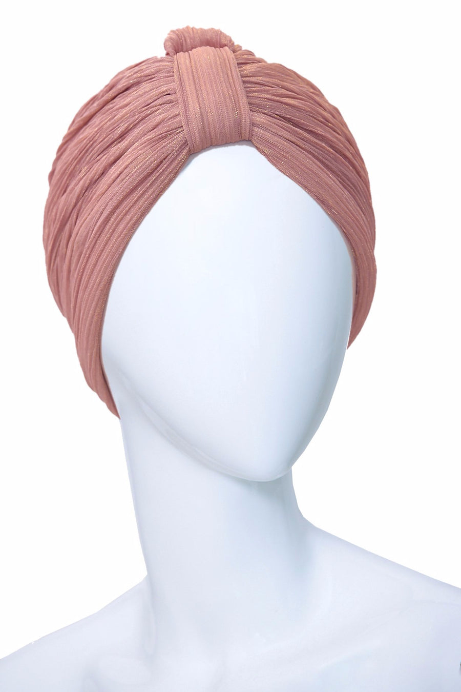 Pink pleated turban with golden