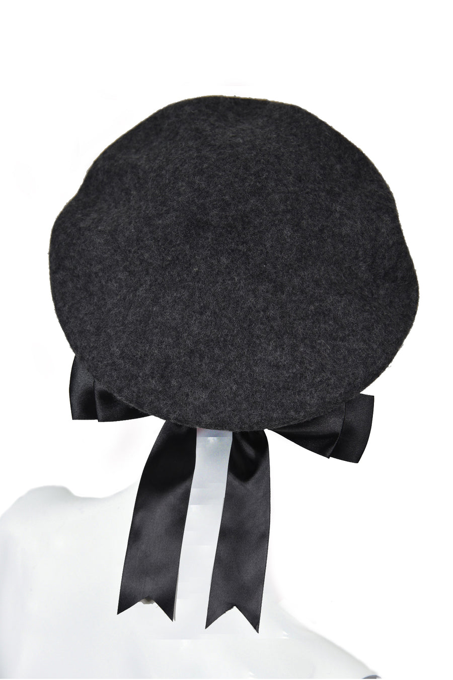 Dark grey beret with ribbon