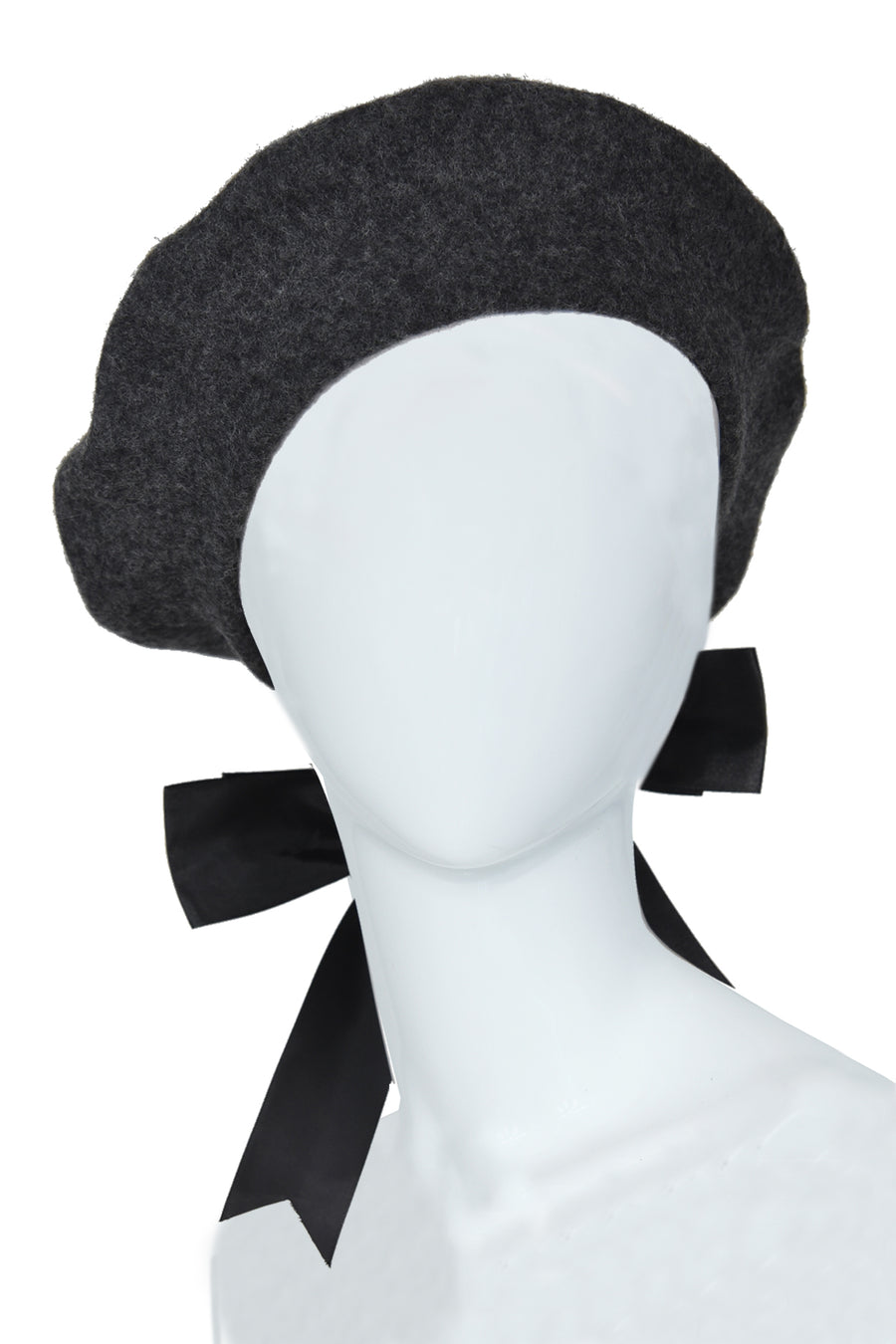 Dark grey beret with ribbon