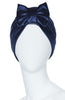 women turban headwrap blue velvet with bow