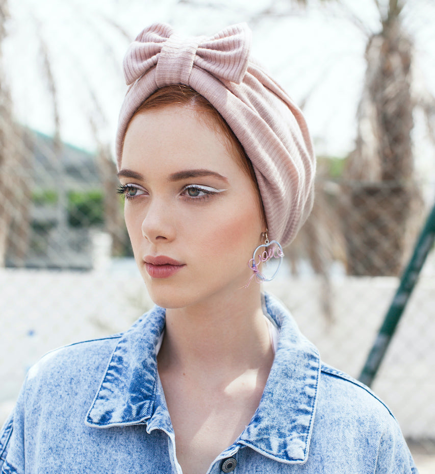 Pink turban linen with satin -  NEW !