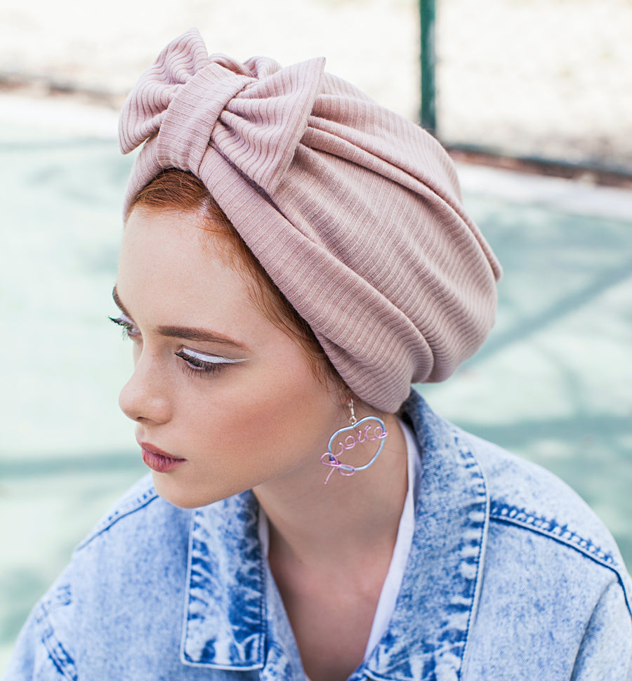 Pink turban linen with satin -  NEW !