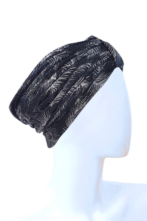 Alopecia turban Dark blue turban with leaves - NEW !