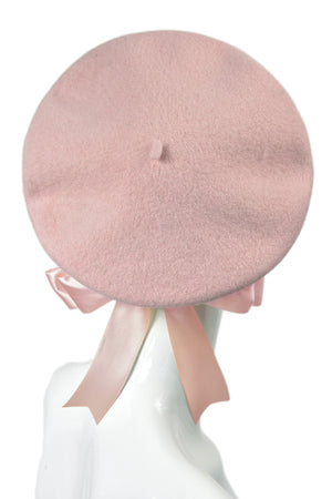 Baby pink beret with ribbon
